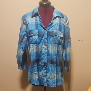 Blue Plaid Button-Up Shirt